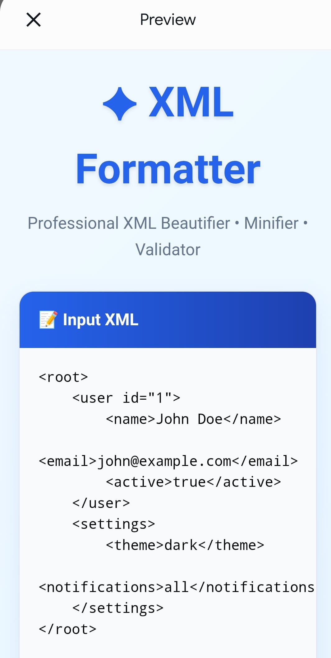 XML Formatter web tool
